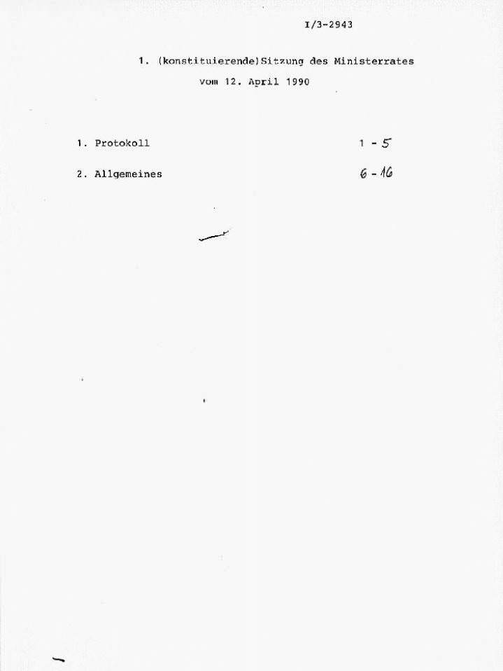 Vorschaubild Protokoll der konstituierenden Sitzung des Ministerrates. Quelle: Bundesarchiv, DC 20/I/3/2943, pag. 0002-0005; 0014-0018