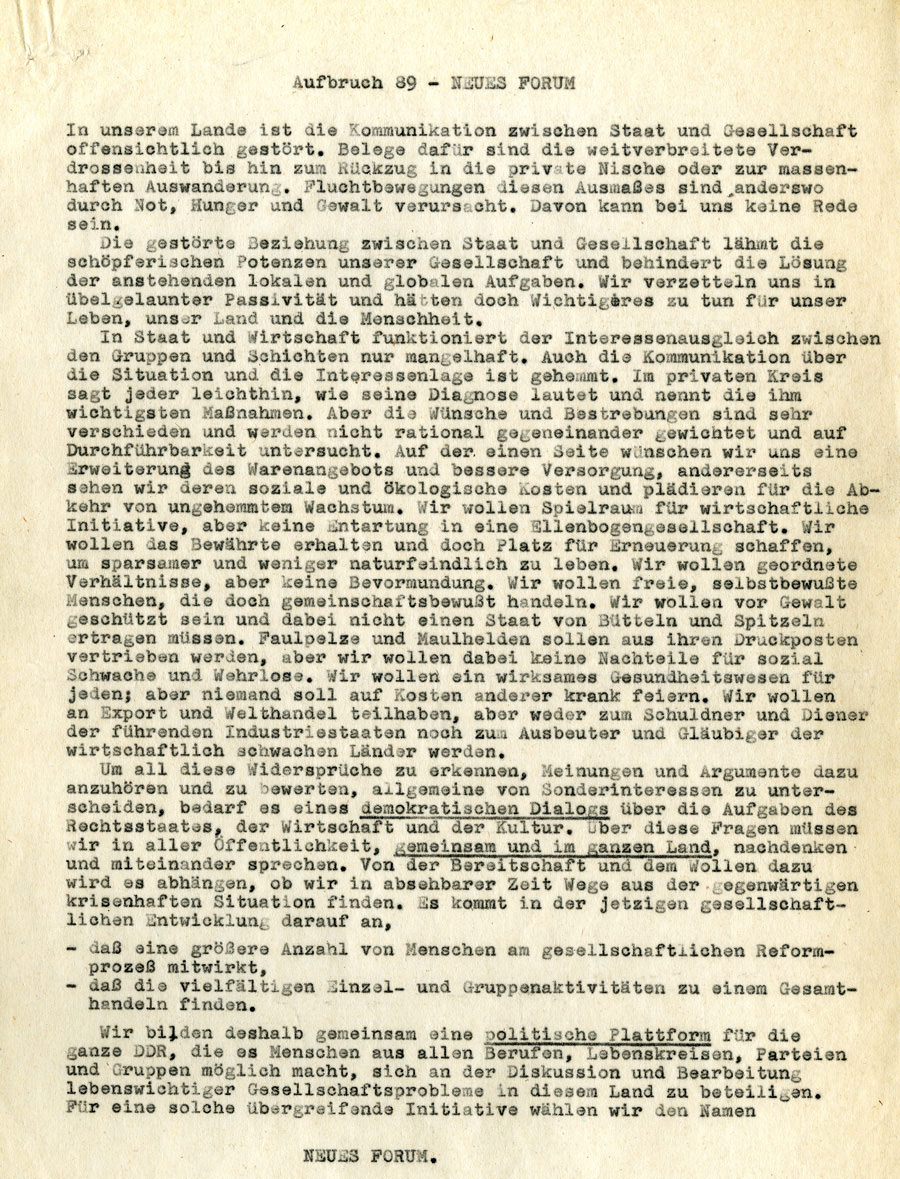 Gründungsaufruf „Aufbruch 89